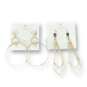 Kate LANDRY Earrings for Womens Two Set Gold Tone Dangle Geometric